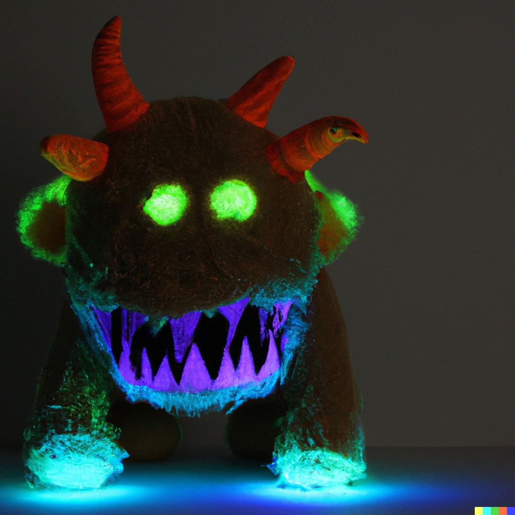 DALL·E 2022-11-16 21.51.43 - Ein Monster aus Strickwolle mit farbigen LEDs